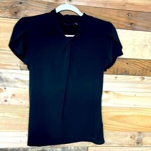 Tahari size small black ruffle sleeve with neck knot blouse